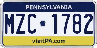 PA license plate MZC1782