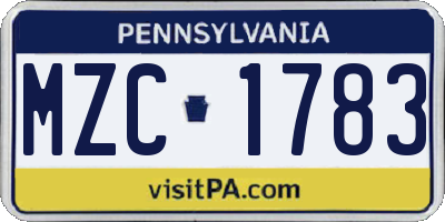 PA license plate MZC1783