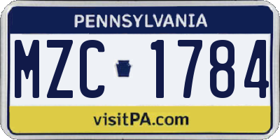 PA license plate MZC1784
