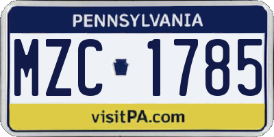 PA license plate MZC1785