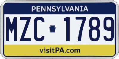 PA license plate MZC1789