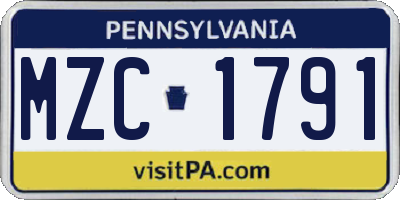 PA license plate MZC1791