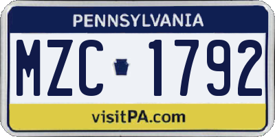 PA license plate MZC1792