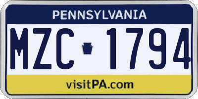 PA license plate MZC1794