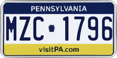 PA license plate MZC1796