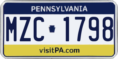 PA license plate MZC1798