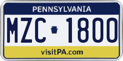 PA license plate MZC1800