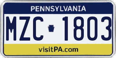 PA license plate MZC1803