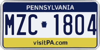 PA license plate MZC1804