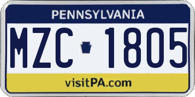 PA license plate MZC1805