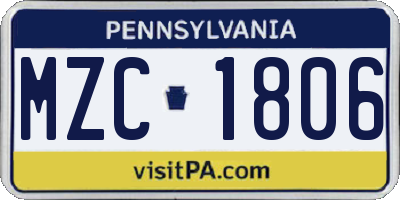 PA license plate MZC1806