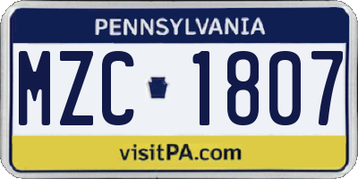 PA license plate MZC1807