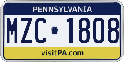 PA license plate MZC1808