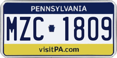 PA license plate MZC1809