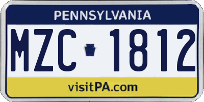 PA license plate MZC1812