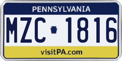 PA license plate MZC1816