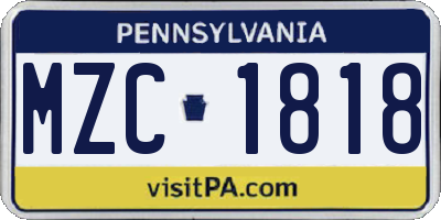 PA license plate MZC1818