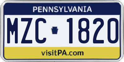PA license plate MZC1820