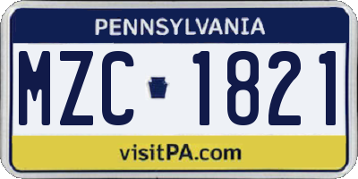 PA license plate MZC1821