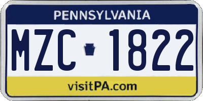 PA license plate MZC1822