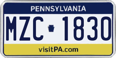 PA license plate MZC1830