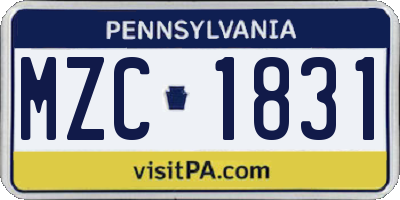 PA license plate MZC1831