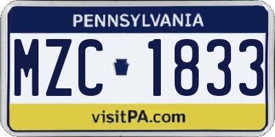 PA license plate MZC1833