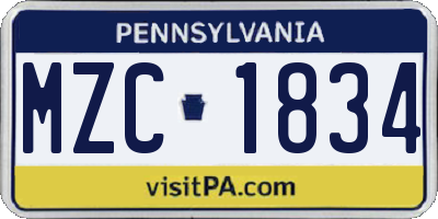 PA license plate MZC1834