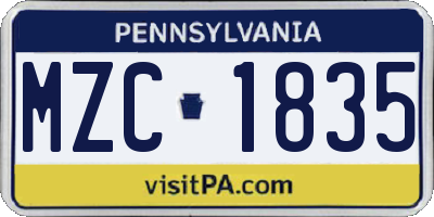 PA license plate MZC1835
