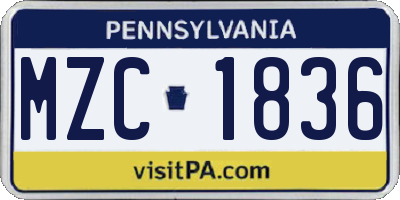PA license plate MZC1836