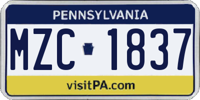 PA license plate MZC1837