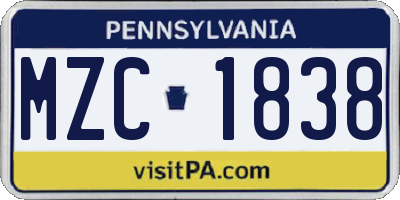 PA license plate MZC1838