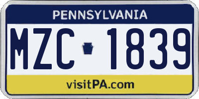 PA license plate MZC1839