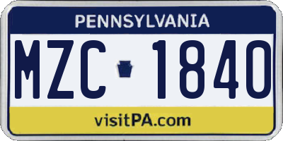 PA license plate MZC1840