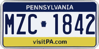 PA license plate MZC1842