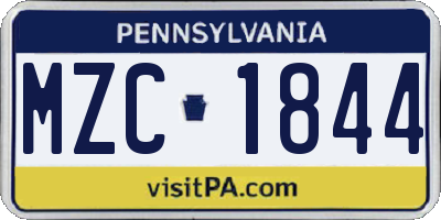 PA license plate MZC1844