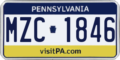 PA license plate MZC1846