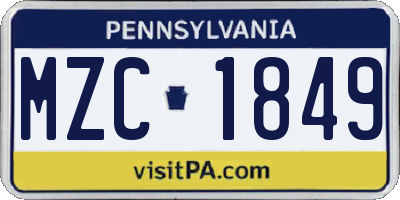 PA license plate MZC1849