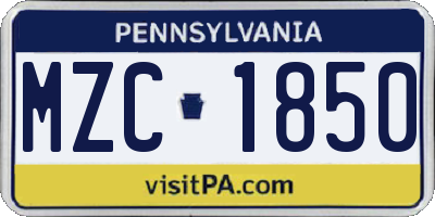 PA license plate MZC1850