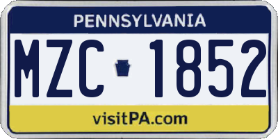PA license plate MZC1852