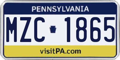 PA license plate MZC1865