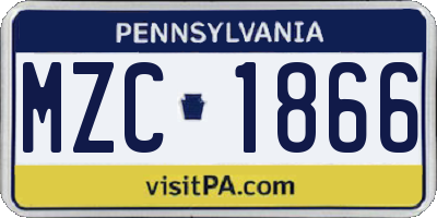 PA license plate MZC1866