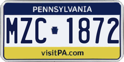 PA license plate MZC1872