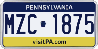 PA license plate MZC1875