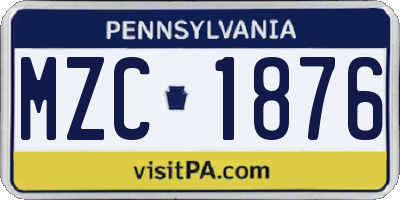 PA license plate MZC1876