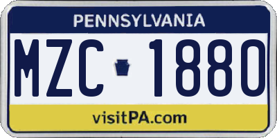 PA license plate MZC1880