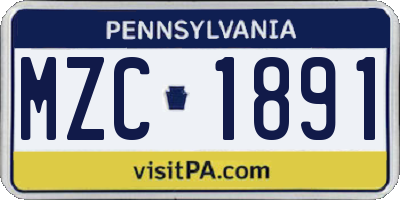 PA license plate MZC1891