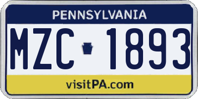 PA license plate MZC1893