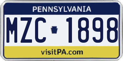 PA license plate MZC1898