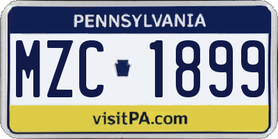 PA license plate MZC1899